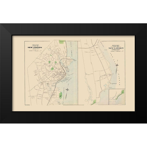 New London Connecticut North and South Part Black Modern Wood Framed Art Print by Hurd