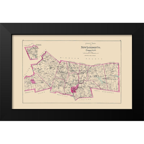 New London  North Connecticut - Hurd 1893 Black Modern Wood Framed Art Print by Hurd