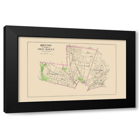 New Haven, North Connecticut North Part - Hurd Black Modern Wood Framed Art Print with Double Matting by Hurd