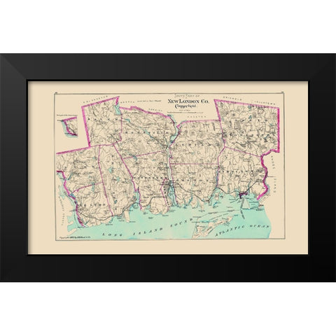 New London  South Connecticut - Hurd 1893 Black Modern Wood Framed Art Print by Hurd