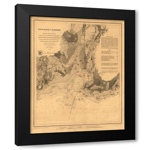 New Haven Connecticut - Hassler 1860  Black Modern Wood Framed Art Print with Double Matting by Hassler