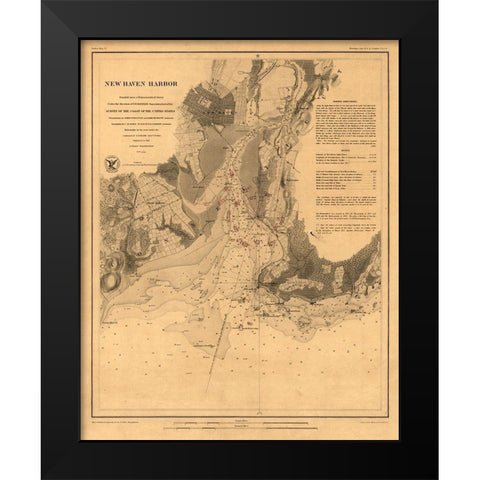 New Haven Connecticut - Hassler 1860  Black Modern Wood Framed Art Print by Hassler