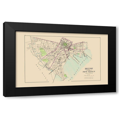 New Haven, South Connecticut South Part - Hurd Black Modern Wood Framed Art Print with Double Matting by Hurd