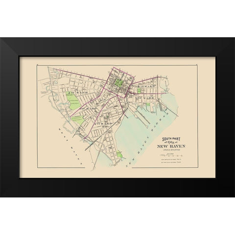 New Haven, South Connecticut South Part - Hurd Black Modern Wood Framed Art Print by Hurd