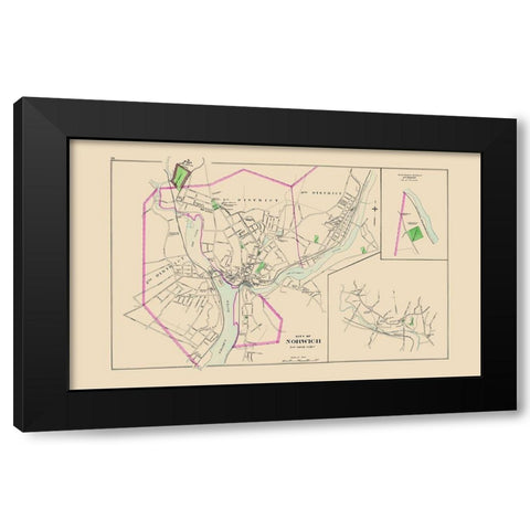Norwich Connecticut - Hurd 1893 Black Modern Wood Framed Art Print by Hurd