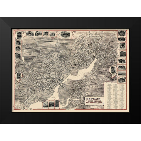 Norwalk Connecticut - Bailey 1899 Black Modern Wood Framed Art Print by Bailey