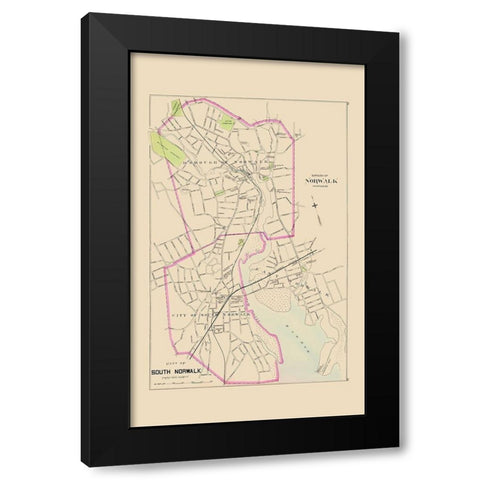 Norwalk, South Norwalk Connecticut - Hurd 1893 Black Modern Wood Framed Art Print with Double Matting by Hurd