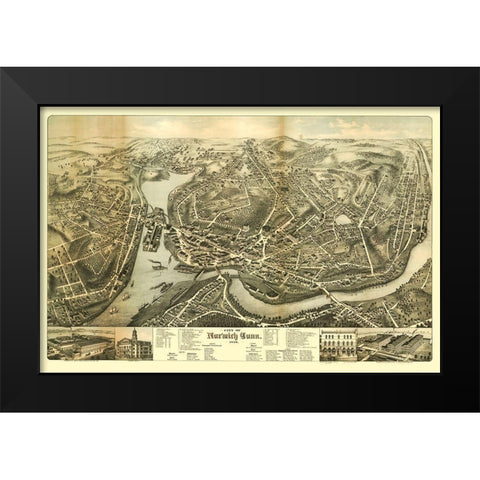 Norwich Connecticut - Bailey 1876  Black Modern Wood Framed Art Print by Bailey