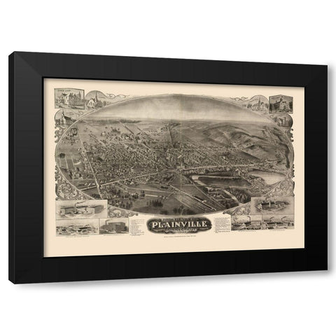 Plainville Connecticut - Bailey 1907  Black Modern Wood Framed Art Print with Double Matting by Bailey