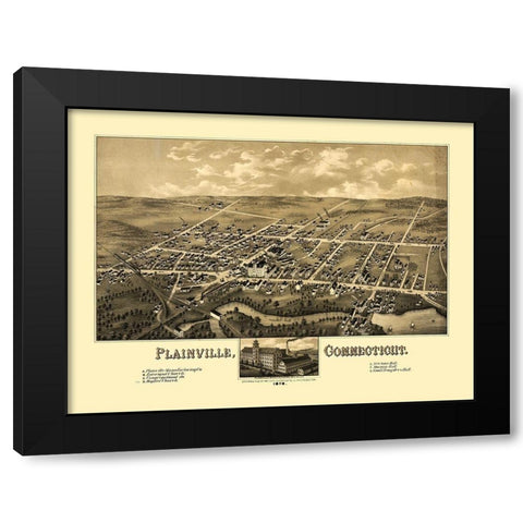 Plainville Connecticut - Bailey 1878  Black Modern Wood Framed Art Print with Double Matting by Bailey