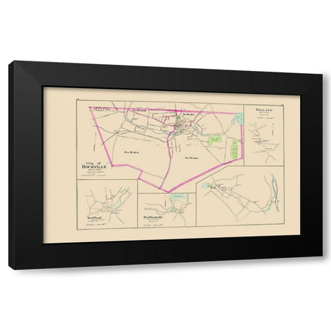 Rockville Connecticut - Hurd 1893 Black Modern Wood Framed Art Print by Hurd