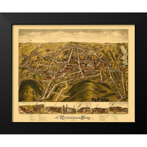 Rockville Connecticut - Bailey 1877  Black Modern Wood Framed Art Print by Bailey
