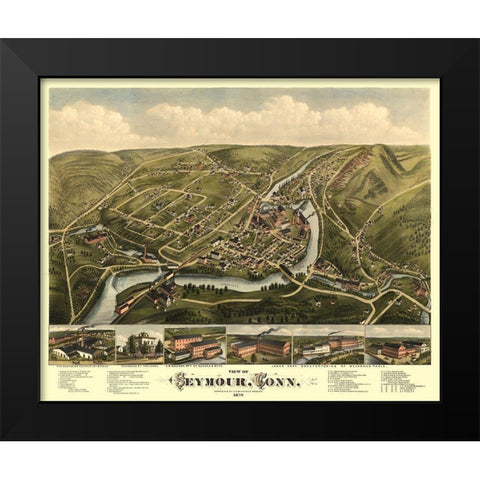Seymour Connecticut - Bailey 1879  Black Modern Wood Framed Art Print by Bailey