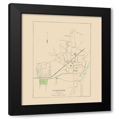 Stratford Connecticut - Hurd 1893 Black Modern Wood Framed Art Print by Hurd