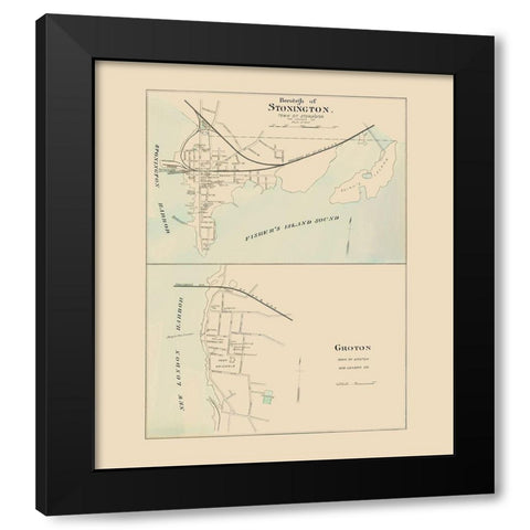 Stonington, Groton Connecticut - Hurd 1893 Black Modern Wood Framed Art Print with Double Matting by Hurd