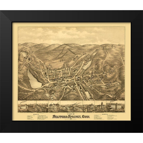 Stafford Springs Connecticut - Bailey 1878  Black Modern Wood Framed Art Print by Bailey