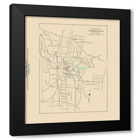 Torrington Connecticut - Hurd 1893 Black Modern Wood Framed Art Print with Double Matting by Hurd