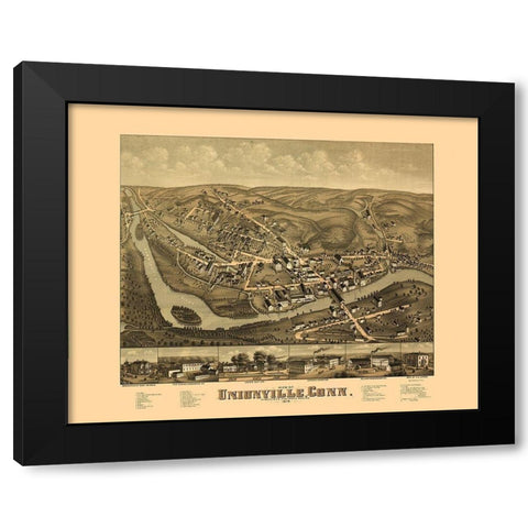 Unionville Connecticut - Bailey 1878  Black Modern Wood Framed Art Print with Double Matting by Bailey
