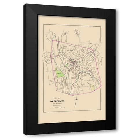 Waterbury Connecticut - Hurd 1893 Black Modern Wood Framed Art Print by Hurd