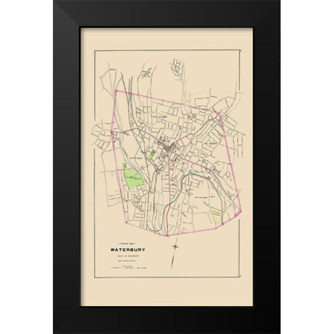 Waterbury Connecticut - Hurd 1893 Black Modern Wood Framed Art Print by Hurd