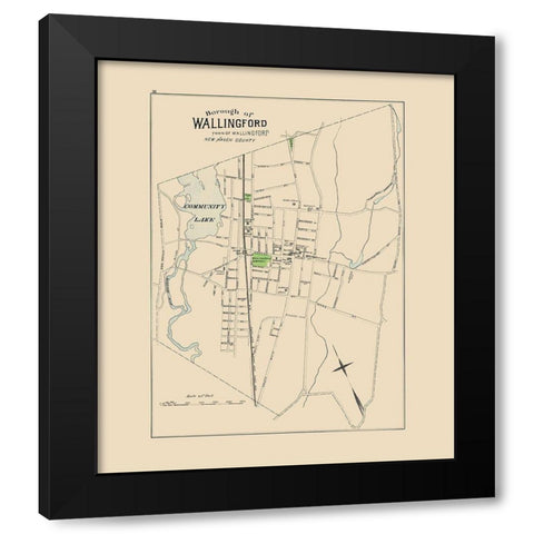 Wallingford Connecticut - Hurd 1893 Black Modern Wood Framed Art Print with Double Matting by Hurd