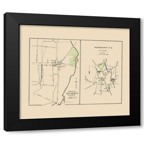 Watertown, Litchfield Connecticut - Hurd 1893 Black Modern Wood Framed Art Print with Double Matting by Hurd