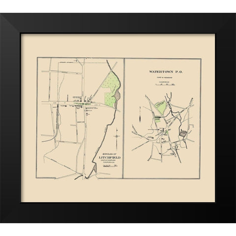 Watertown, Litchfield Connecticut - Hurd 1893 Black Modern Wood Framed Art Print by Hurd