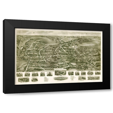 Watertown Connecticut - Bailey 1918  Black Modern Wood Framed Art Print with Double Matting by Bailey