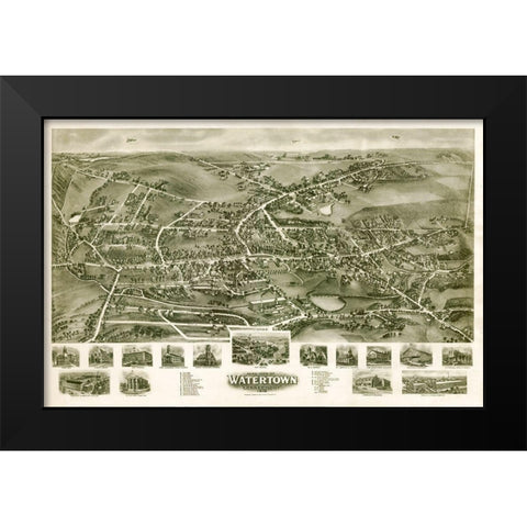 Watertown Connecticut - Bailey 1918  Black Modern Wood Framed Art Print by Bailey