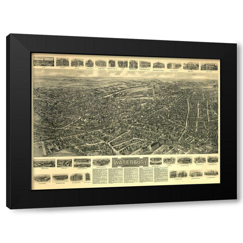 Waterbury Connecticut - Bailey 1917  Black Modern Wood Framed Art Print by Bailey