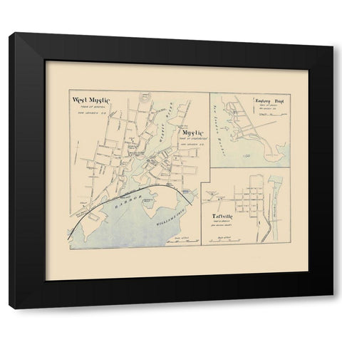 West Mystic Connecticut - Hurd 1893 Black Modern Wood Framed Art Print with Double Matting by Hurd