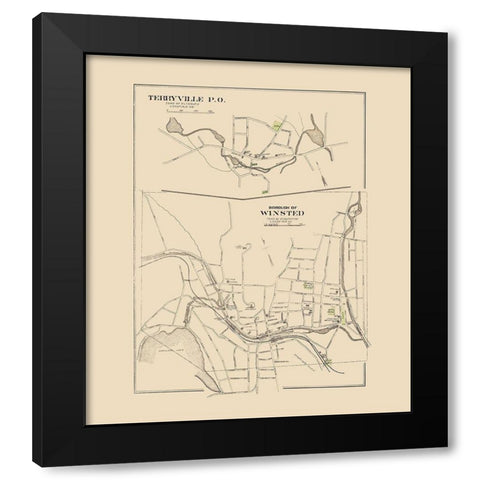Winsted Connecticut - Hurd 1893 Black Modern Wood Framed Art Print with Double Matting by Hurd