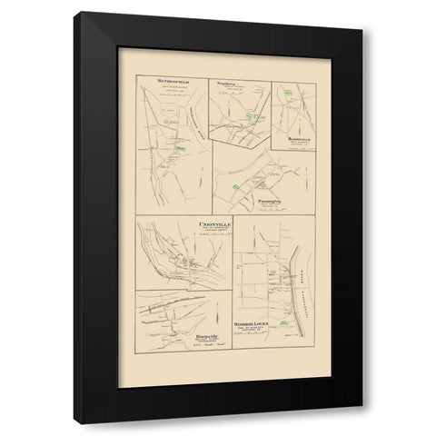 Windsor Locks, Wetherfield, Farmington Connecticut Black Modern Wood Framed Art Print by Hurd