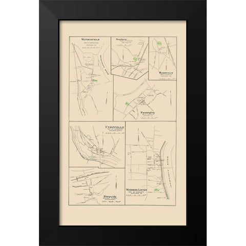 Windsor Locks, Wetherfield, Farmington Connecticut Black Modern Wood Framed Art Print by Hurd