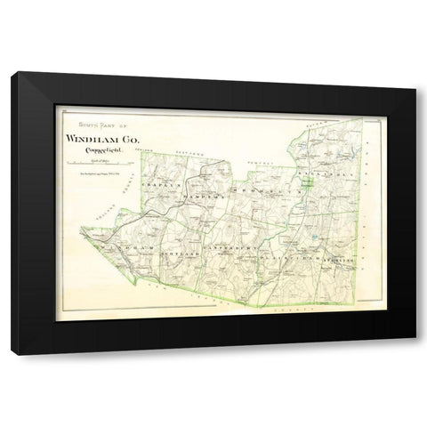 Windham  South Connecticut - Hurd 1851 Black Modern Wood Framed Art Print by Hurd