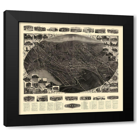 Winsted Connecticut - Bailey 1908  Black Modern Wood Framed Art Print with Double Matting by Bailey