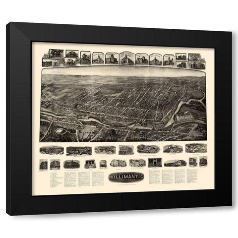 Willimantic Connecticut - Bailey 1909  Black Modern Wood Framed Art Print by Bailey