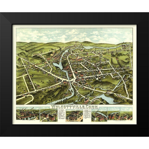 Wolcottville Connecticut - Bailey 1875  Black Modern Wood Framed Art Print by Bailey