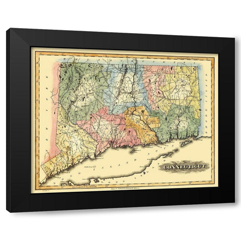 Connecticut - Lucas 1823 Black Modern Wood Framed Art Print with Double Matting by Lucas