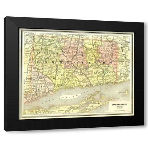 Connecticut - Cram 1886 Black Modern Wood Framed Art Print with Double Matting by Cram
