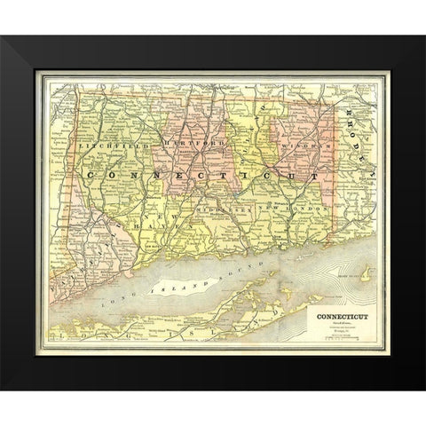 Connecticut - Cram 1886 Black Modern Wood Framed Art Print by Cram