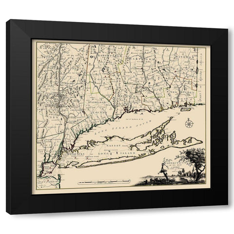 Connecticut, Long Island New York - Covens 1780 Black Modern Wood Framed Art Print with Double Matting by Covens