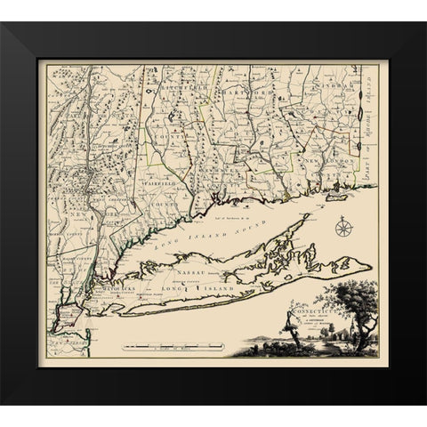 Connecticut, Long Island New York - Covens 1780 Black Modern Wood Framed Art Print by Covens