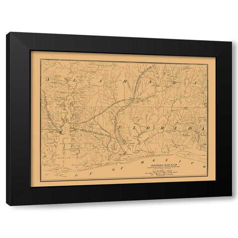 Alabama South Florida West Military - Hains 1864 Black Modern Wood Framed Art Print by Hains