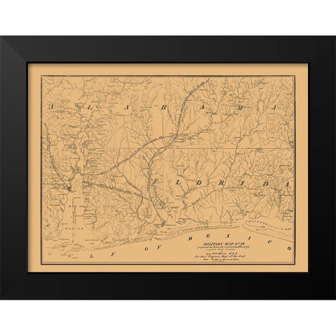 Alabama South Florida West Military - Hains 1864 Black Modern Wood Framed Art Print by Hains
