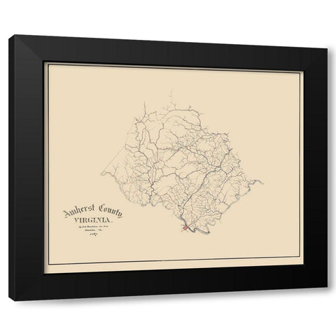 Amherst County Virginia - Hotchkiss 1867 Black Modern Wood Framed Art Print with Double Matting by Hotchkiss