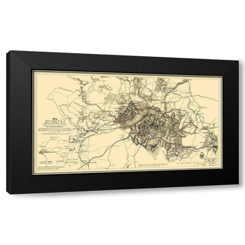 Siege of Atlanta Georgia - Sherman 1865 Black Modern Wood Framed Art Print with Double Matting by Sherman