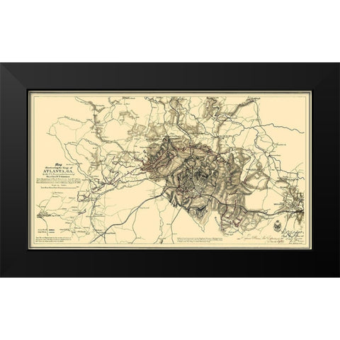 Siege of Atlanta Georgia - Sherman 1865 Black Modern Wood Framed Art Print by Sherman