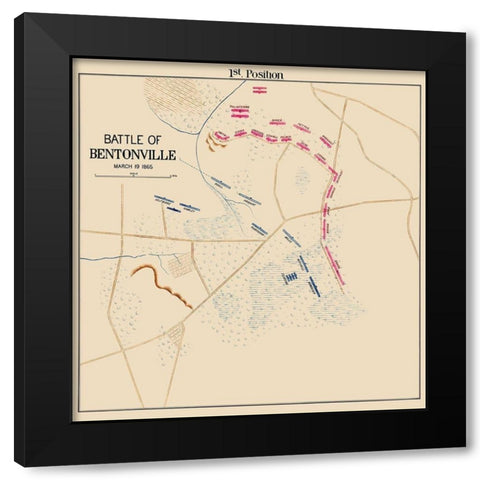 Bentonville Battle 1st Position North Carolina Black Modern Wood Framed Art Print with Double Matting by Unknown