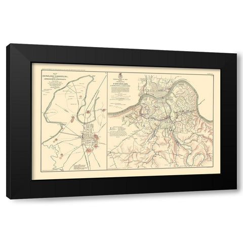 Bowling Green KY Cincinnati Defenses Approaches Black Modern Wood Framed Art Print by Simpson